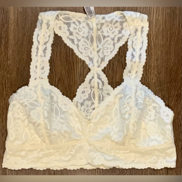 Free People Other - NWT, Free People “Wild Roses Racerback” Bralette, Ivory, Size Large